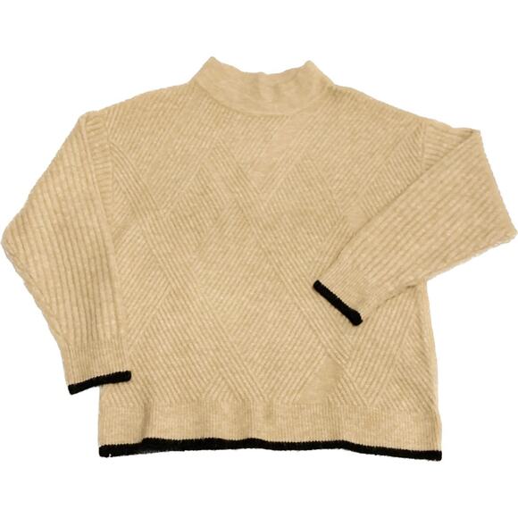 Rafaella Womens Sweater Size Large Mock Neck Some Wool Camel Tan and Black Trim - Picture 9 of 10